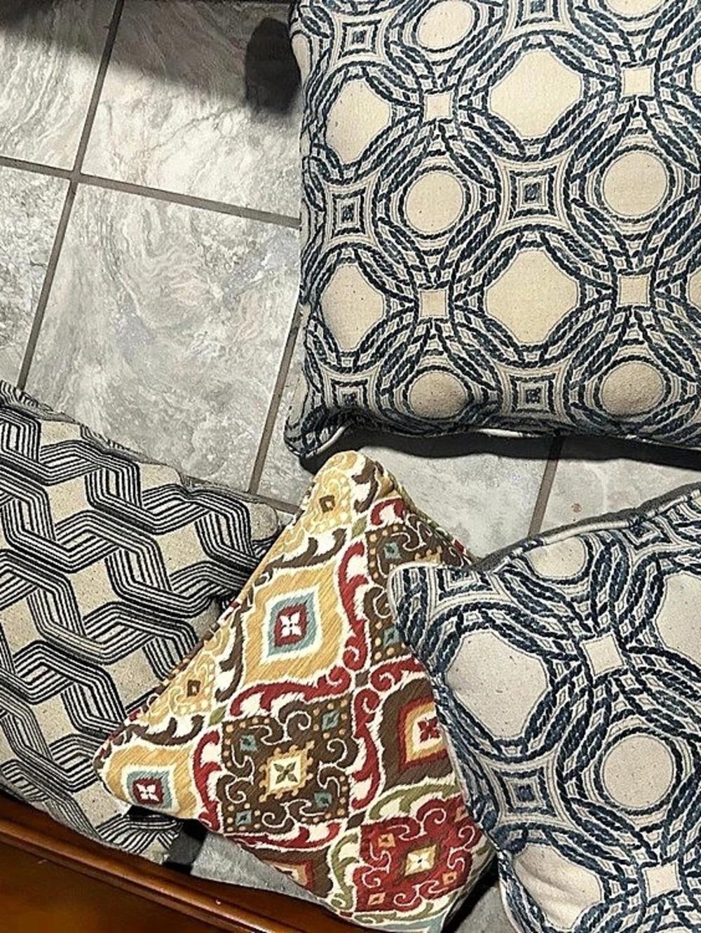 Geometric Accent Pillows in Blue & Gray
